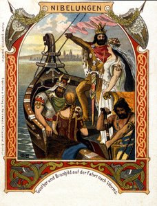 Die Nibelungen ، أوبرا من تأليف هاينريش دورن (1804-1892) في 1854 ، موصل وملحن ألماني. الطباعة الحجرية الملونة من القرن التاسع عشر. بواسطة فنان غير معروف