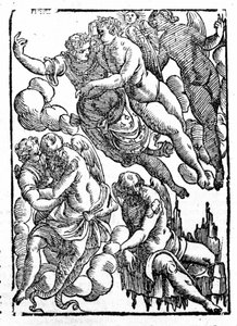 إيول (أسفل اليمين) والرياح. "Mythologiae أو تفسيرات المسرحية" أعط عدد عيد الميلاد. بادوفا ، 1677. بواسطة فنان غير معروف