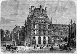 منظر خارجي لـ Pavillon de Flore ، في Palais des Tuileries ، و Galerie du bord de l'eau في باريس - نقش في "" Le Journal Illustrée " بواسطة فنان غير معروف
