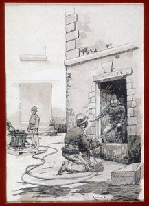 Firefighters: fire apparatus from cellars. engraving sd. 19th century بواسطة فنان غير معروف