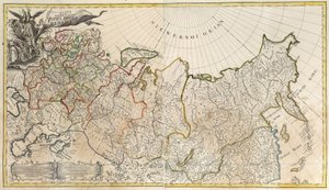 أول خريطة عامة للإمبراطورية الروسية - سيد مجهول - 1745 - حفر على النحاس ، ألوان مائية - أكاديمية العلوم ، سانت بطرسبرغ بواسطة فنان غير معروف