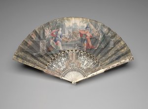 مروحة قابلة للطي مع يفتاح يلتقي بابنته ، حوالي 1740s-50s بواسطة فنان غير معروف