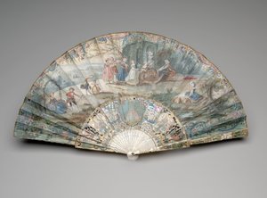 مروحة قابلة للطي ذات مشهد رعوي ، حوالي 1740s-50s بواسطة فنان غير معروف
