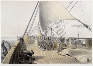 Forward deck cleared for the final attemet at grappling, august 11th 1858 - in “The Atlantic telegraph” by W. H. Russel, ca. 1860 بواسطة فنان غير معروف