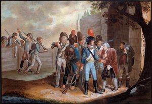 الثورة الفرنسية: "" مساهمة الفرنسيين في سويسرا بسداد الحرب "" لوحة مجهولة المصدر. 1798. باريس ، Musee de l