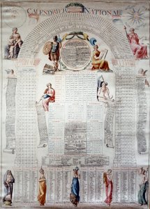 الثورة الفرنسية: تقويم وطني محسوب لمدة ثلاثين سنة من 31/12/1792. نقش 1792 باريس ، متحف كارنافالي بواسطة فنان غير معروف