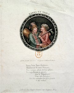 الثورة الفرنسية: تمثيل بارا وفيالا. جوزيف أغريكول فيالا (1780-1793) وجوزيف بارا (1780-1793) ، أبناء أبطال الثورة الفرنسية الذين قاتلوا على التوالي في مرسيليا وفندي من أجل الجمهورية. نقش القرن الثامن عشر بواسطة فنان غير معروف