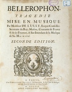 Frontispice of “” Bellerophon “” Lyrique tragedie in five acts with a prologue by Jean Baptiste Lully (Giovanni Battista Lulli) (Jean-Baptiste) (1632-1687). 1714. بواسطة فنان غير معروف