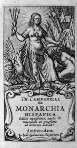 واجهة "De monarchia hispanica" (الملكية الإسبانية) للفيلسوف الإيطالي توماسو كامبانيلا (1568-1639). 1683 بواسطة فنان غير معروف