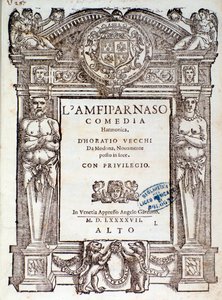 Frontispiece from Amfiparnaso madrigal comedy by Orazio Vecchi بواسطة فنان غير معروف