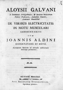 مقدمة من "" De Viribus Electricitatis in Motu Musculari Commentarius "" "أطروحة حول دوران الكهرباء في عضلات الحيوانات ، بقلم لويجي جالفاني ، الفيزيائي الإيطالي بواسطة فنان غير معروف