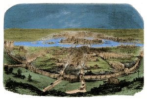 General view of Paris with the enclosure under Philippe Auguste, Engraving 19th century بواسطة فنان غير معروف