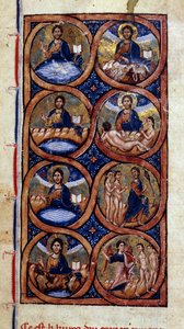 Genesis: representation of the different stages of world creation (cosmogony). Miniature from a manuscript “Universal History””” 13th century. Dijon Municipal Library بواسطة فنان غير معروف