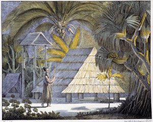 Habitat on the Radak Islands, Marshall Islands archipelago. 19th century engraving. بواسطة فنان غير معروف