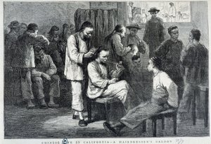 Hair salon in the Chinese community of California - engraving بواسطة فنان غير معروف