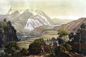 يعبر Humboldt و Bonpland جبل Quindiu على كراسي حامل. من رحلة ألكسندر فون همبولت إلى جبال الأنديز (ألكسندر دي همبولدت بواسطة فنان غير معروف