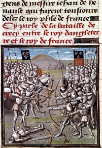 Hundred Years War: the Battle of Crecy on 26/08/1346 between the French and the English. Miniature from the Chronicles of Jean Froissart (1337-1400) بواسطة فنان غير معروف