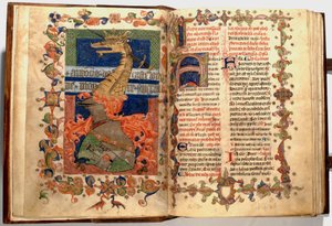 إضاءات من صص .8v و 9 r من كتاب القداس المعروف باسم "دراغون" بواسطة فنان غير معروف