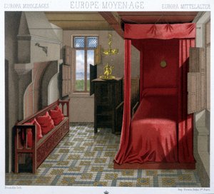 التصميم الداخلي لمنزل في القرنين الخامس عشر والسادس عشر. في "Le costume Historique by A. Racinet بواسطة فنان غير معروف