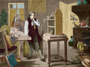 جيمس وات يدرس إتقان آلة Newcomen (1767) (المحرك البخاري) - في "" Album of Science ؛ علماء لامعون الاكتشافات العظيمة "" "1896. بواسطة فنان غير معروف
