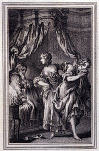 La Chageure des trois commerce - في "" حكايات وأخبار في شعر "بقلم جان لافونتين. 1762. بواسطة فنان غير معروف
