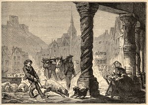 La grande Rue يوم مشي في Dol de Bretagne - نقش في "" PATRIE "- الوصف PECTURESSE DE LA FRANCE EN 6 VOLUES BY LUCIEN HUARD - نهاية القرن التاسع عشر بواسطة فنان غير معروف