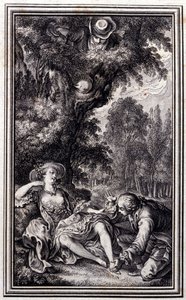 القروي الذي فقد عجله - في "حكايات وأخبار في شعر" لجين لافونتين. 1762. بواسطة فنان غير معروف