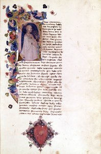 Letterline "" a "" على صفحة مصغرة لبداية "" Teseide "". جيوفاني بوكاتشيو (بوكاسيو) (1313 - 1375). مخطوطة من القرن الخامس عشر. تريفولزيانا ميلان. بواسطة فنان غير معروف