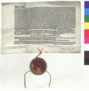 خطاب تساهل من ألبرت براندنبورغ (1490-1545) ، رئيس أساقفة ماينز ، على سلطة البابا ليون العاشر (جان دي ميديسيس بواسطة فنان غير معروف