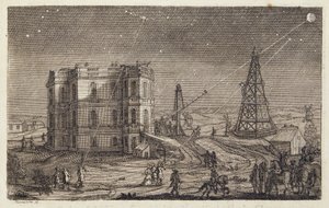 L'observation des étoiles - في "" الجداول الفلكية للشمس والقمر والكواكب والنجوم الثابتة والأقمار الصناعية لكوكب المشتري وزحل "بقلم كاسيني ، مطبعة رويال ، باريس بواسطة فنان غير معروف