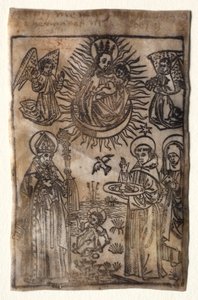 مادونا والطفل مع ثلاثة أعضاء من وسام القديس أوغسطين: القديسين أوغسطين ونيكولاس وكلارا بواسطة فنان غير معروف