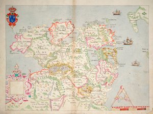 خريطة لشمال أيرلندا، حوالي عام 1600 (موضوعة على الكتان) بواسطة فنان غير معروف