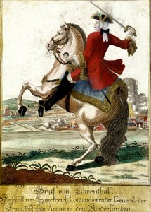 المارشال لوفيندال (1700-1755) في معركة فونتينوي ، بلجيكا بواسطة فنان غير معروف