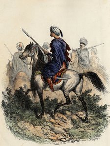 الدرك المغاربي (أو الحراس الميدانيون) المسؤولون عن الشرطة الريفية في الجزائر العاصمة ، تم تدريبهم عام 1831. في كتاب "L'Algerie ancienne et moderne" بقلم ليون غاليبرت بواسطة فنان غير معروف