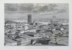 نيويورك وجسر بروكلين قيد الإنشاء - في "" الجولة العالمية "، الفصل الثاني. 1881 بواسطة فنان غير معروف