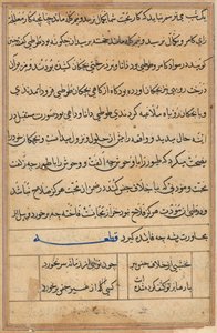 صفحة من حكايات ببغاء (توتي-ناما): صفحة نصية بواسطة فنان غير معروف