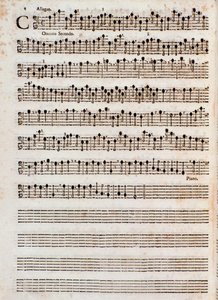 صفحة النوتة الموسيقية لـ "" Concerti a Five ، Op. 5 "" لتوماسو ألبينوني بواسطة فنان غير معروف