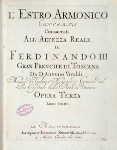 صفحة النوتة الموسيقية لـ L'Estro Armonico ، Op 3 (Harmonic Inspiration) للمخرج أنطونيو فيفالدي بواسطة فنان غير معروف