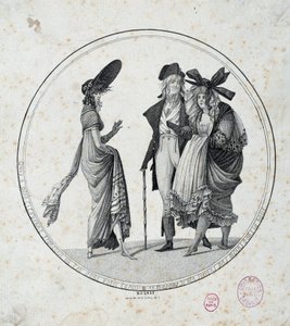 الموضة الباريسية: نقش "مذهل ورائع" من عام 1795 في باريس ، متحف كارنافالي بواسطة فنان غير معروف