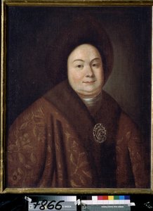 صورة ل Tsarina Eudoxia Feodorovna Lopukhina (1669-1731) ، زوجة بيتر الأول من روسيا (صورة تسارينا Evdokiya Feodorovna Lopukhina ، زوجة القيصر بيتر الأول من روسيا). لوحة مجهولة. زيت على قماش ، ٨٠ × ٦٣ سم ، أوائل القرن الثامن عشر. شارع بواسطة فنان غير معروف