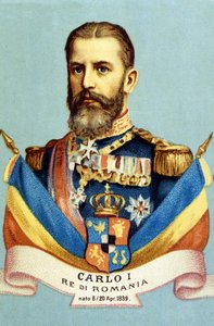 صورة لتشارلز الأول (كارول الأول) (1839-1914) ، ملك رومانيا. الطباعة الحجرية الملونة في القرن التاسع عشر بواسطة فنان غير معروف