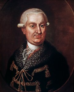 صورة للكونت فرانز أنطون فون نوستيتز-رينيك (1725-1794) مؤسس مسرح الدولة في براغ عام 1783 (صورة للأرستقراطي فرانتيسك أنتونين كونت نوستيتز رينيك الذي بنى مسرح إستيتس أو ستافوفسكي ديفادلو ، براغ) لوحة مجهولة بواسطة فنان غير معروف