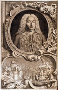 صورة لجورج فريدريش هاندل (أو هاندل) (1685-1759) واجهة "" عيد الإسكندر "" "في القرن الثامن عشر. بولونيا ، متحف ببليوغرافي مدني بواسطة فنان غير معروف