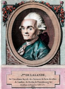 صورة جان جيروم لفرانكويس دي لالاند (1732 - 1807) ، عالم الفلك الفرنسي. نقش القرن الثامن عشر. مجموعة خاصة. بواسطة فنان غير معروف