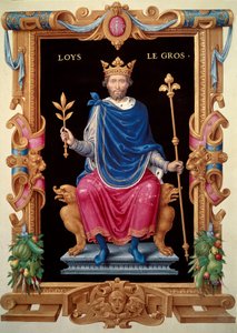 صورة لويس السادس المعروفة باسم "الجروس" (1081-1137). صورة مصغرة في "" Recueil des Kings de France "، بقلم جان دو تيليه ، حوالي 1555-1566. BN ، باريس بواسطة فنان غير معروف