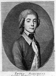 صورة لويجي مارشيسي (1754 - 1829) تُعرف أيضًا باسم مارشيسيني ، المخصي الإيطالي. بواسطة فنان غير معروف