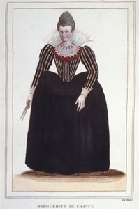 صورة لمارجريت دي فالوا ، المعروفة باسم الملكة مارغو (1553 - 1615) ، ملكة نافارا ، الزوجة الأولى لهنري الرابع. نقش 1830 بواسطة فنان غير معروف