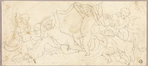 Putti في Play with Deer and Dog بواسطة فنان غير معروف