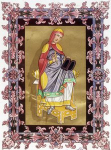 Radegonde (حوالي 520 - 587) ، ملكة فرنسا ، زوجة Clotaire (Clothaire) I. Chromolithography من القرن التاسع عشر على أساس الإضاءة. بواسطة فنان غير معروف