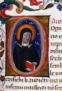 تمثيل القديسة كلير (كيارا) من أسيزي (حوالي 1192-1253) ، مؤسس الرهبنة الدينية لكلاريس. صورة مصغرة من مخطوطة من القرن الخامس عشر. بواسطة فنان غير معروف